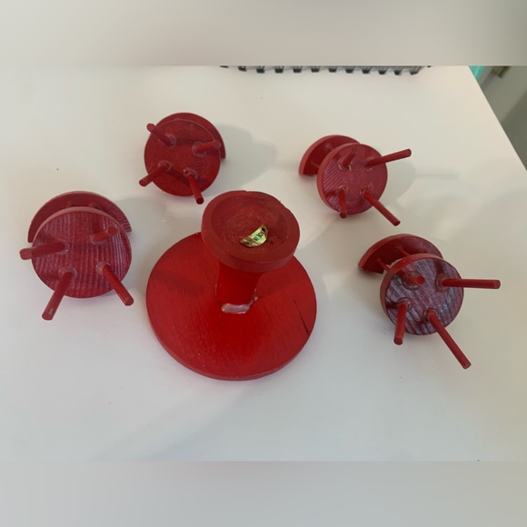 Vintage Dollhouse Miniature Red Wood Kitchen Table & 4 Chairs - Picture 5 of 7